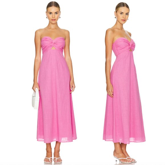 SNDYS x REVOLVE Lilly Maxi Dress in Pink Strapless Cotton Linen Large L Midi - Picture 1 of 2